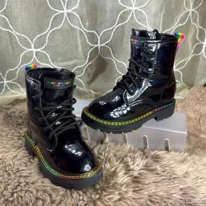 (H)Kurt Geiger Lace-up ankle boots with patent leather siper,Sz 9 little kid