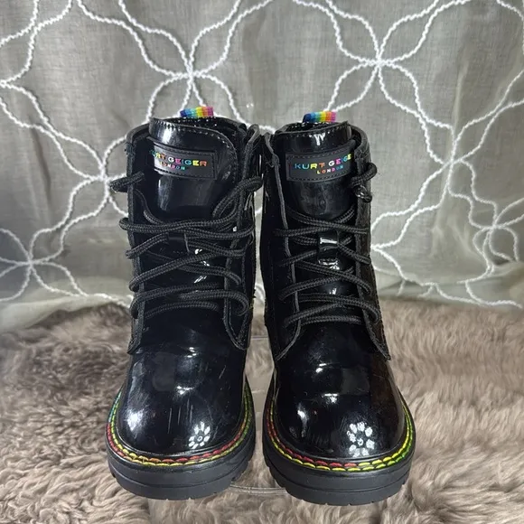 (H)Kurt Geiger Lace-up ankle boots with patent leather siper,Sz 9 little kid
