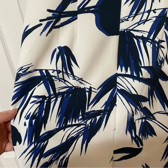 Hobbs London Abstract Botanical Sheath Dress White Blue US 12