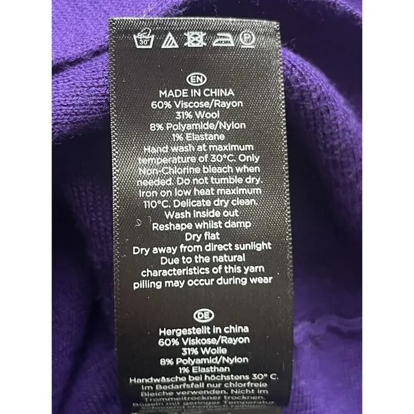 Hobbs London Purple Wool Blend Sweater Flared Hem M