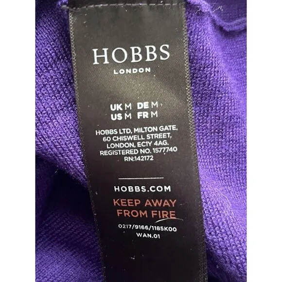 Hobbs London Purple Wool Blend Sweater Flared Hem M