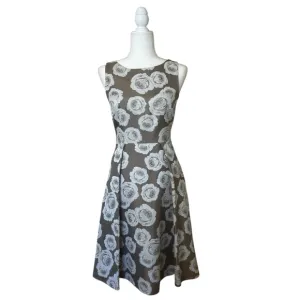 Hobbs London Veronica dress taupe ivory floral retro feminine  womens size 4 new
