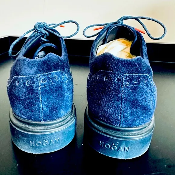 Hogan Blue Leather Suede Shoes with Brogue Detailing, Hogan Italian 7 = USA 8.5