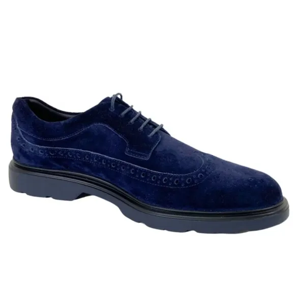 Hogan Blue Leather Suede Shoes with Brogue Detailing, Hogan Italian 7 = USA 8.5