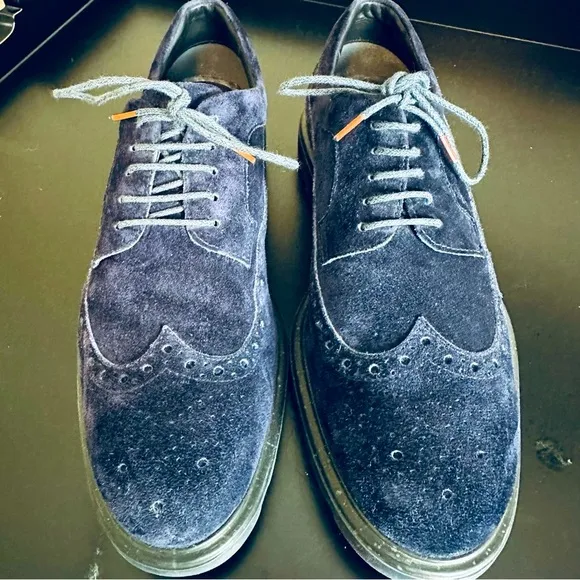 Hogan Blue Leather Suede Shoes with Brogue Detailing, Hogan Italian 7 = USA 8.5