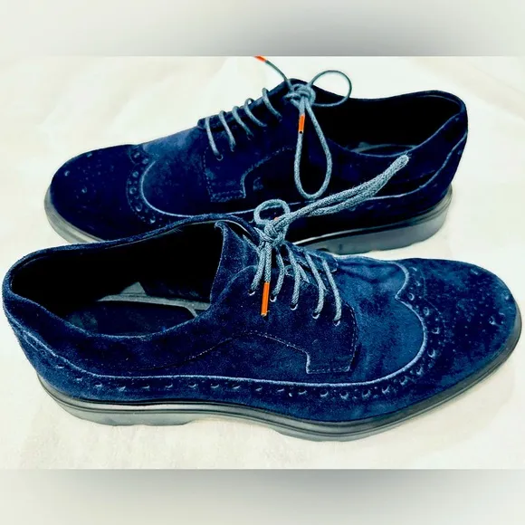 Hogan Blue Leather Suede Shoes with Brogue Detailing, Hogan Italian 7 = USA 8.5