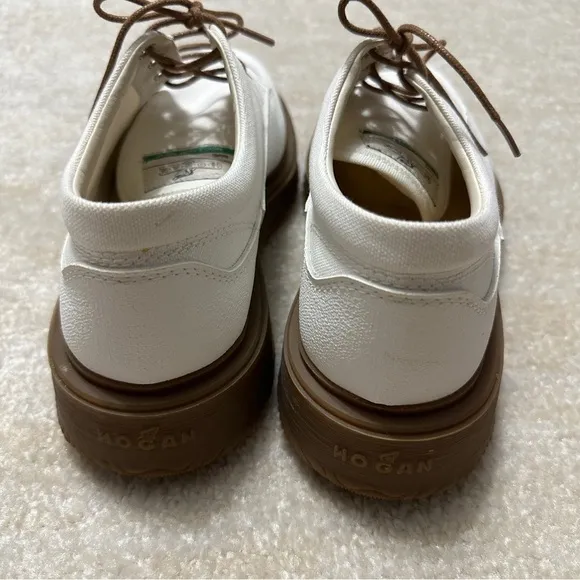 Hogan Men's US 8 Untraditional 3R Recycle Derby Ivory Canvas Platform Oxford