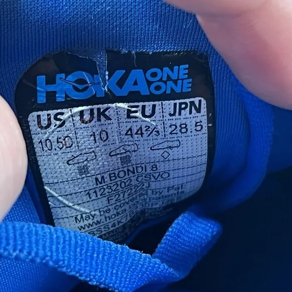 Hoka One One Bondi 8 Men Size 10.5 Running Shoes Blue Athletic Sneakers