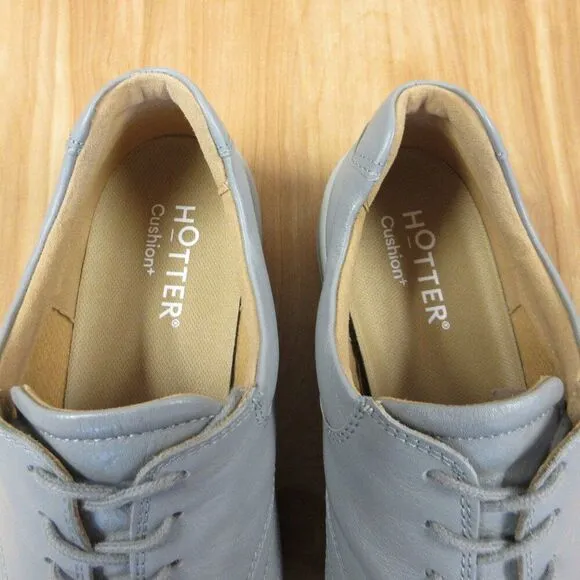 HOTTER Tone II Lace-Up Grey Shoes Sz 10 EEE Gray Leather Sneakers UK England NEW