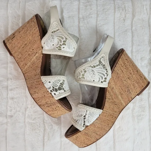 HOUSE OF HARLOW 1960 // ltd ed gladys white mesh lace cork platform wedges