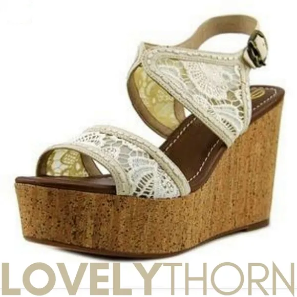 HOUSE OF HARLOW 1960 // ltd ed gladys white mesh lace cork platform wedges