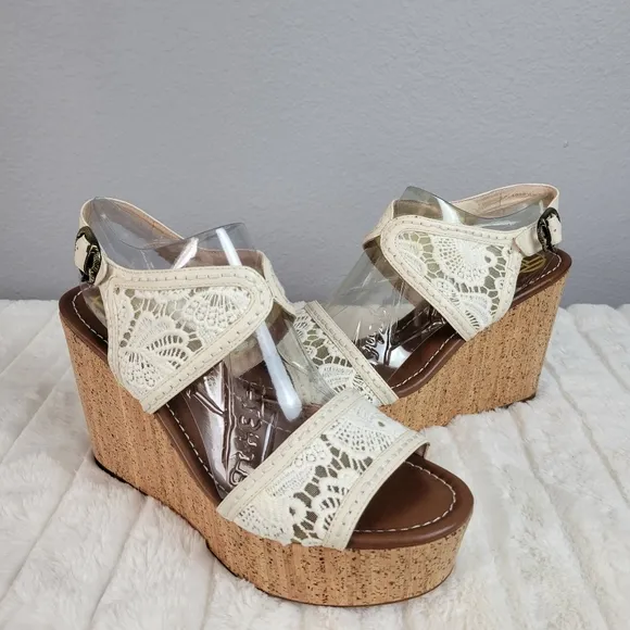 HOUSE OF HARLOW 1960 // ltd ed gladys white mesh lace cork platform wedges