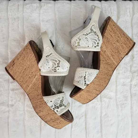 HOUSE OF HARLOW 1960 // ltd ed gladys white mesh lace cork platform wedges