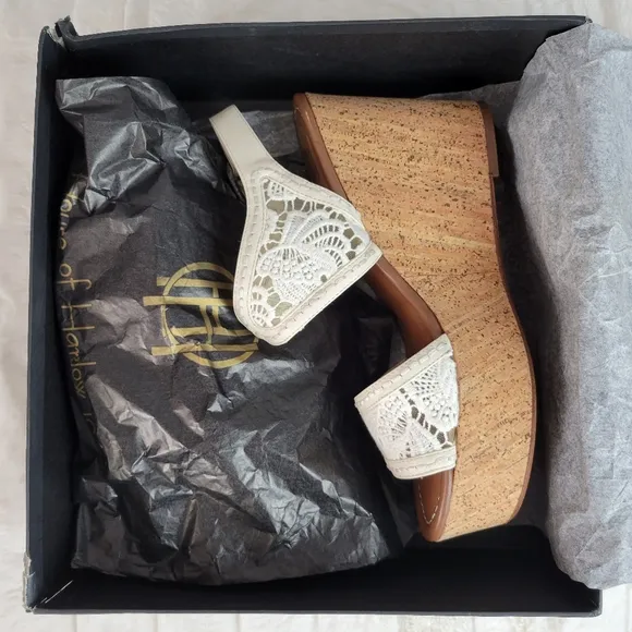 HOUSE OF HARLOW 1960 // ltd ed gladys white mesh lace cork platform wedges