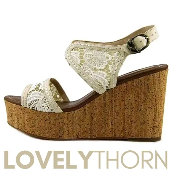 HOUSE OF HARLOW 1960 // ltd ed gladys white mesh lace cork platform wedges