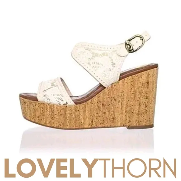 HOUSE OF HARLOW 1960 // ltd ed gladys white mesh lace cork platform wedges