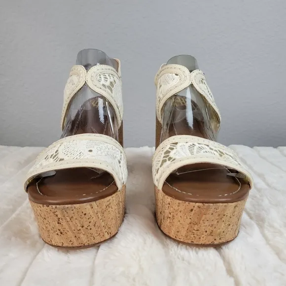 HOUSE OF HARLOW 1960 // ltd ed gladys white mesh lace cork platform wedges