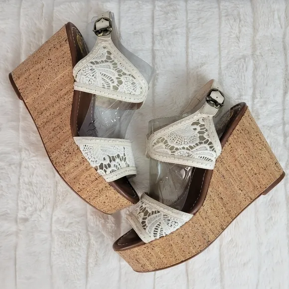 HOUSE OF HARLOW 1960 // ltd ed gladys white mesh lace cork platform wedges