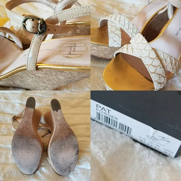 HOUSE OF HARLOW // ltd ed ivory leather python platform sculpted cork wedges