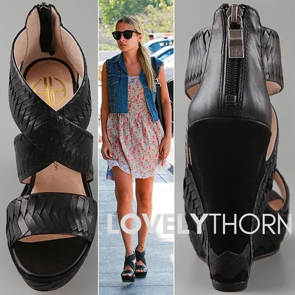 HOUSE OF HARLOW // veronika python woven suede leather strappy platform wedges