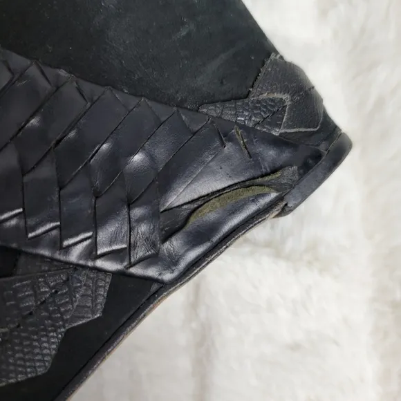 HOUSE OF HARLOW // veronika python woven suede leather strappy platform wedges