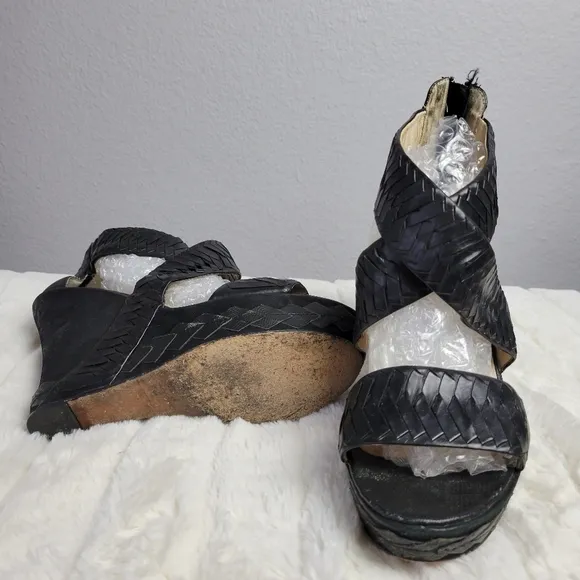 HOUSE OF HARLOW // veronika python woven suede leather strappy platform wedges