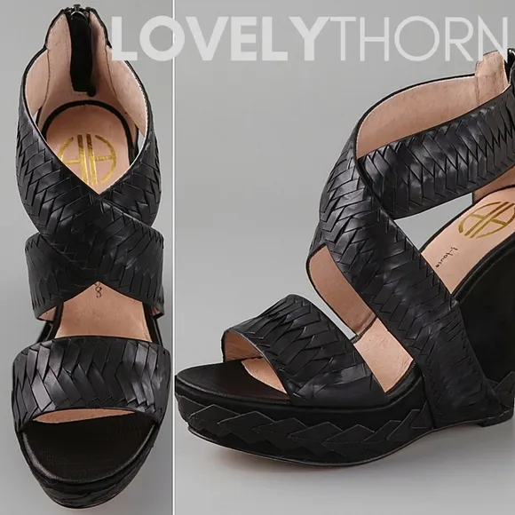 HOUSE OF HARLOW // veronika python woven suede leather strappy platform wedges