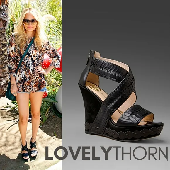 HOUSE OF HARLOW // veronika python woven suede leather strappy platform wedges
