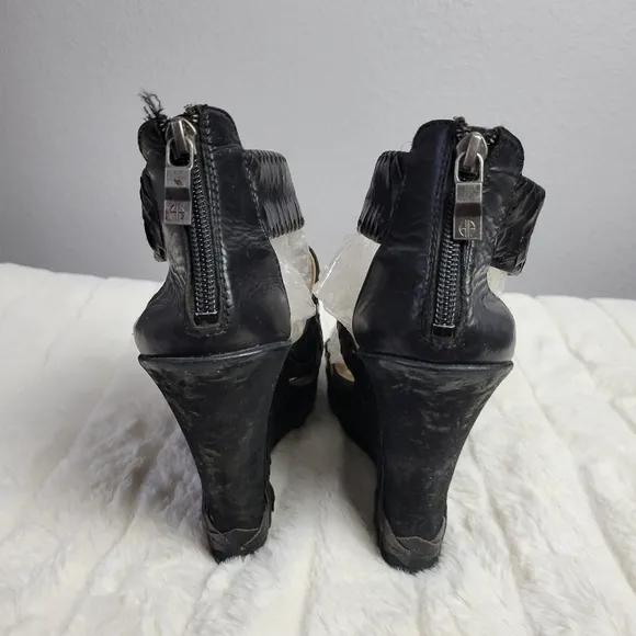HOUSE OF HARLOW // veronika python woven suede leather strappy platform wedges