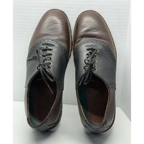 H.S TRASK Made in USA Two Tone Black‎ Brown Leather Lace Oxford Shoes Size 9.5M