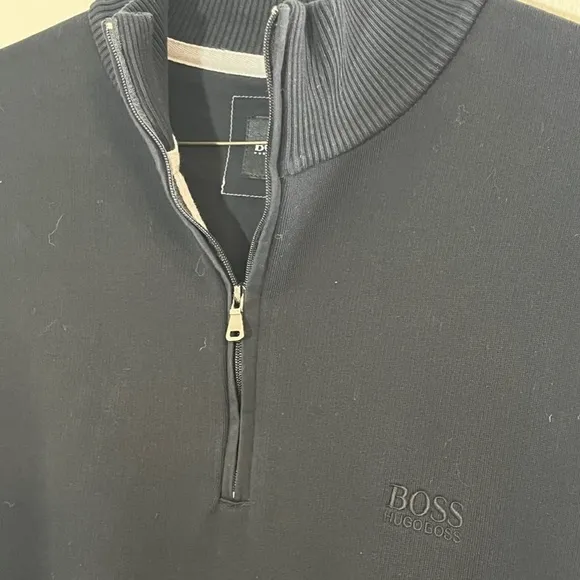 Hugo Boss Men Sweater Size L Black Pull Over Mock Neck Stretch Long Sleeve Soft