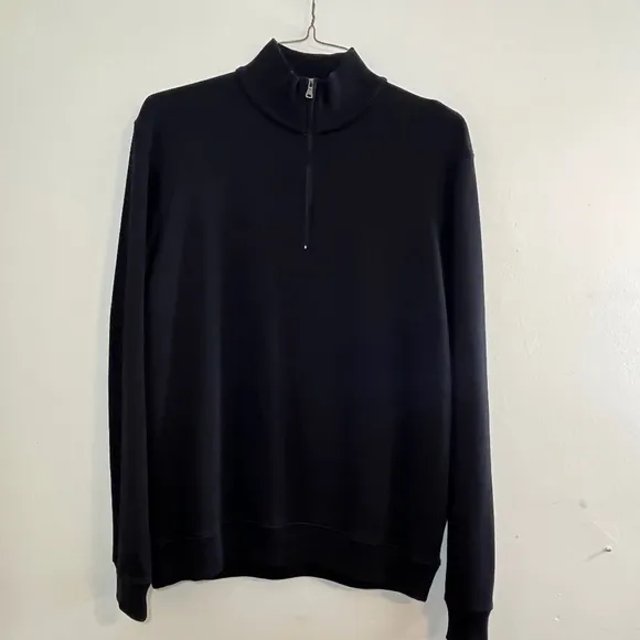 Hugo Boss Men Sweater Size L Black Pull Over Mock Neck Stretch Long Sleeve Soft