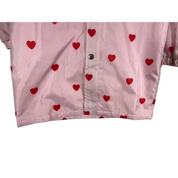 Hugo Tiki Jacket Kids 6T Pink Snaps Hoodie Red Hearts Valentines Raincoat Preppy