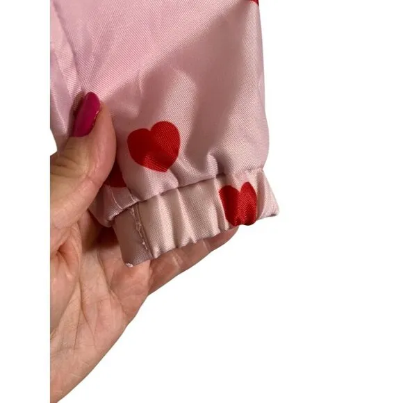 Hugo Tiki Jacket Kids 6T Pink Snaps Hoodie Red Hearts Valentines Raincoat Preppy