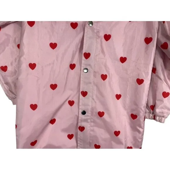 Hugo Tiki Jacket Kids 6T Pink Snaps Hoodie Red Hearts Valentines Raincoat Preppy