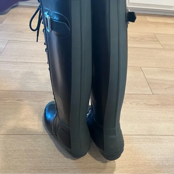 Hunter Watling Tall Lace Up Rain Boots Women’s Black Green Size 5