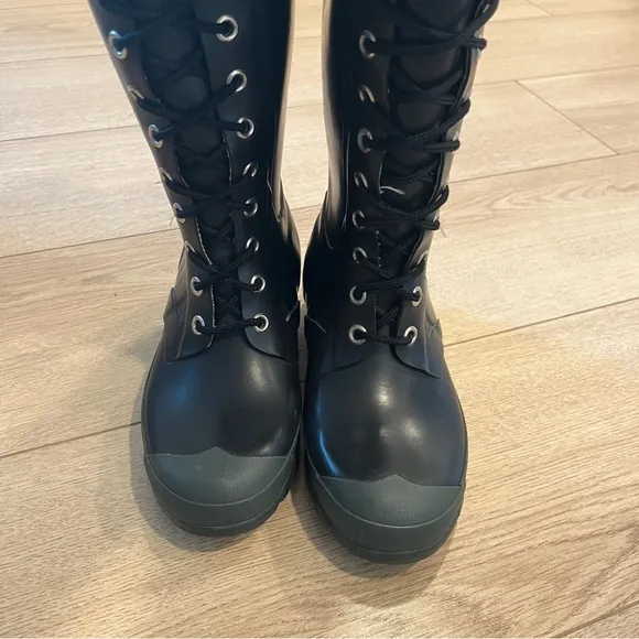 Hunter Watling Tall Lace Up Rain Boots Women’s Black Green Size 5