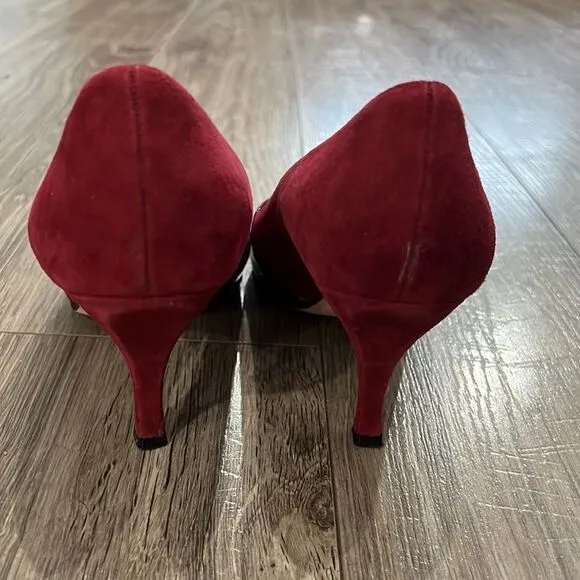 Italy 🇮🇹 leather 👠 classic shoes heels suede red wine Sz 10