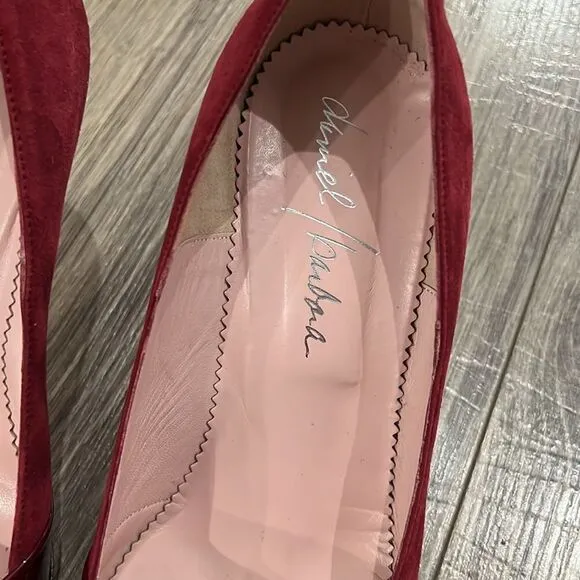 Italy 🇮🇹 leather 👠 classic shoes heels suede red wine Sz 10