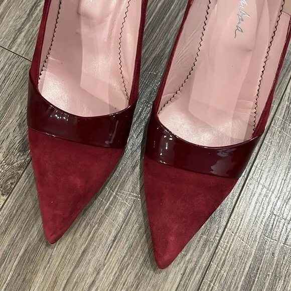 Italy 🇮🇹 leather 👠 classic shoes heels suede red wine Sz 10