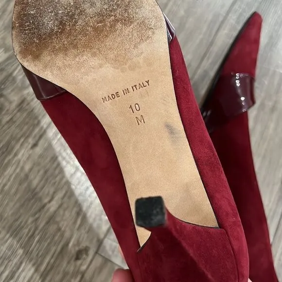 Italy 🇮🇹 leather 👠 classic shoes heels suede red wine Sz 10