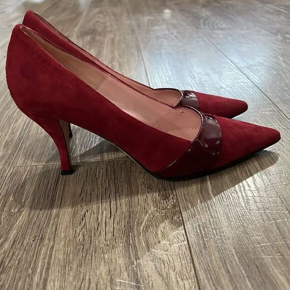 Italy 🇮🇹 leather 👠 classic shoes heels suede red wine Sz 10