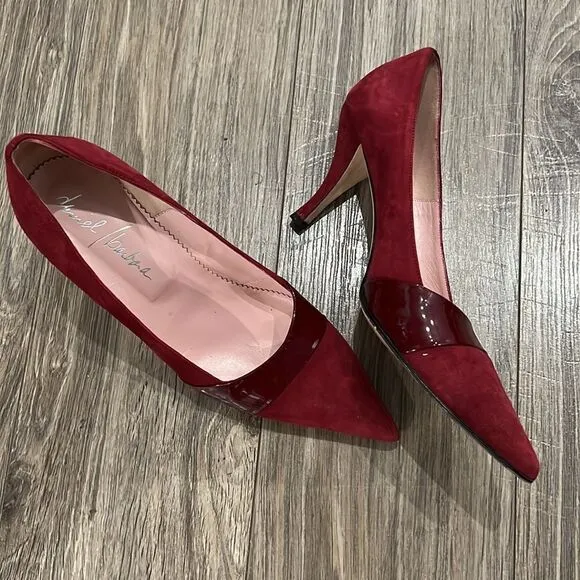 Italy 🇮🇹 leather 👠 classic shoes heels suede red wine Sz 10
