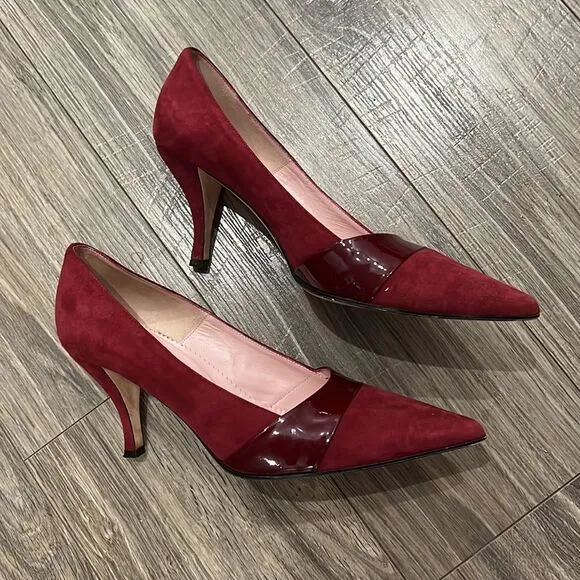 Italy 🇮🇹 leather 👠 classic shoes heels suede red wine Sz 10
