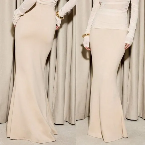 Ivory cream off white maxi fitted mermaid fitted skirt