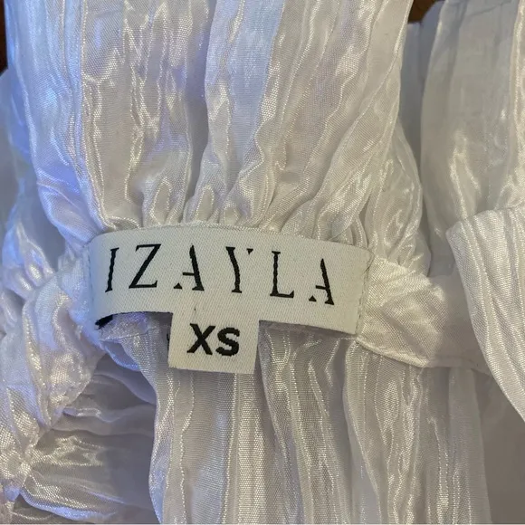 IZAYLA Shimmer White Crinkle Paperbag Peplum Waist Knee Length Skirt