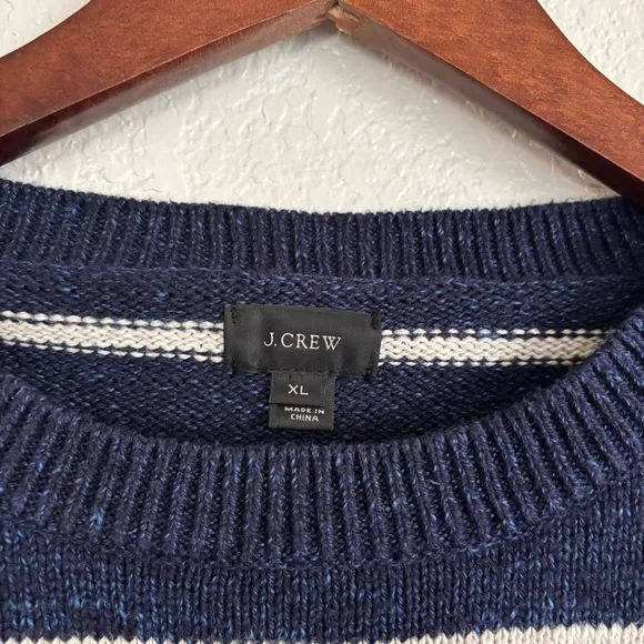J. Crew 100% Cotton Crew Neck Preppy Navy White Striped Sweater