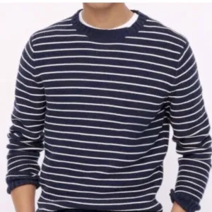 J. Crew 100% Cotton Crew Neck Preppy Navy White Striped Sweater