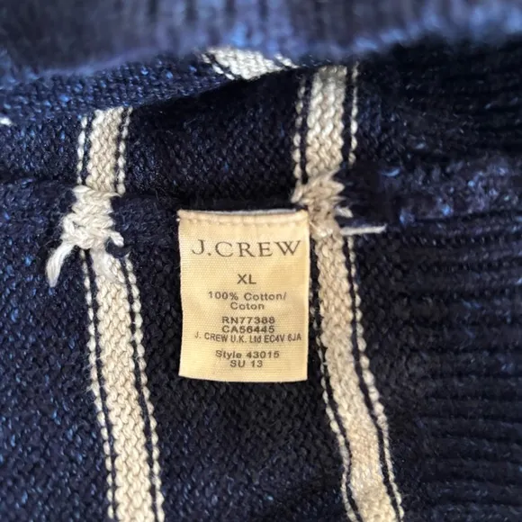 J. Crew 100% Cotton Crew Neck Preppy Navy White Striped Sweater