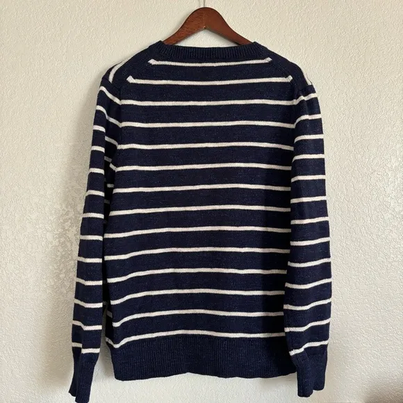 J. Crew 100% Cotton Crew Neck Preppy Navy White Striped Sweater